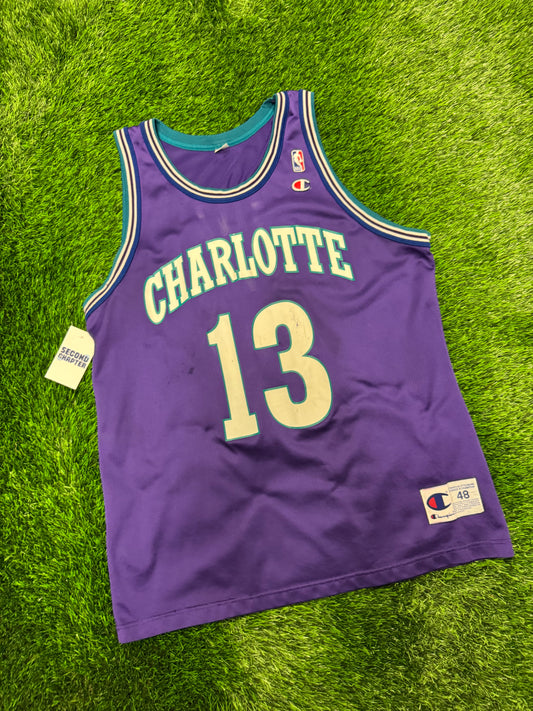 90s Charlotte Hornets Kendall Gill #13 Vintage Champion Purple Jersey (L)