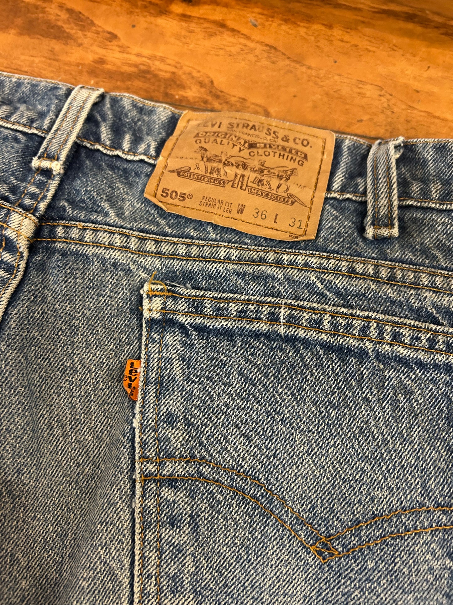 90s Levi's 505 Orange Tab Mud Wash Blue Jeans (36 x 31)