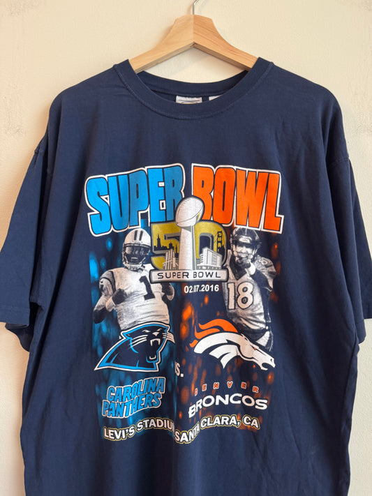 2016 Panthers v Broncos Super Bowl 50 Newton & Manning Tee (L)