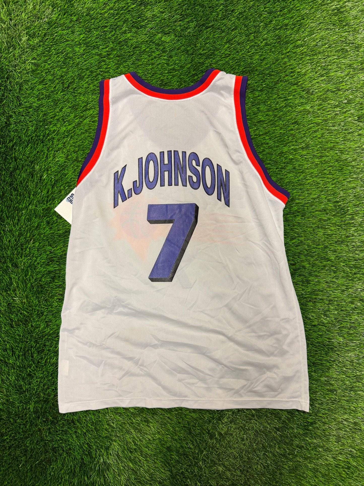 90s Phoenix Suns Kevin Johnson #7 Vintage Champion White "Sun Burst" NBA Jersey (M)