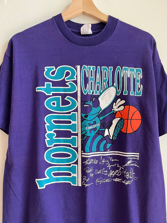 90s Charlotte Hornets Supershirts Spell Out Team Signature Tee (XL)
