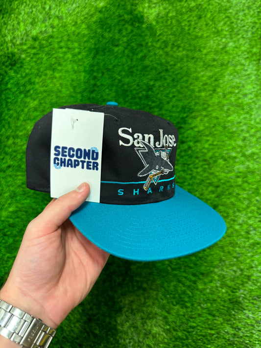 90s San Jose Sharks Vintage Twins NHL Snapback Hat (OS)