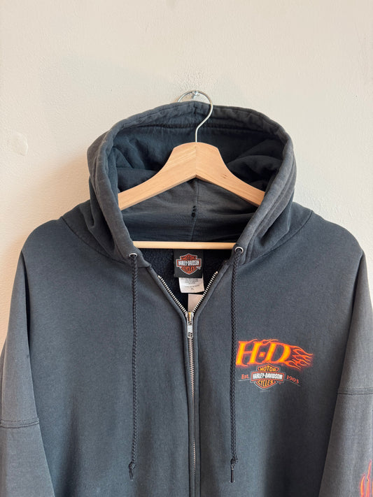 2004 Harley Davidson Winston Salem Flames Zip Up Hoodie (XL)