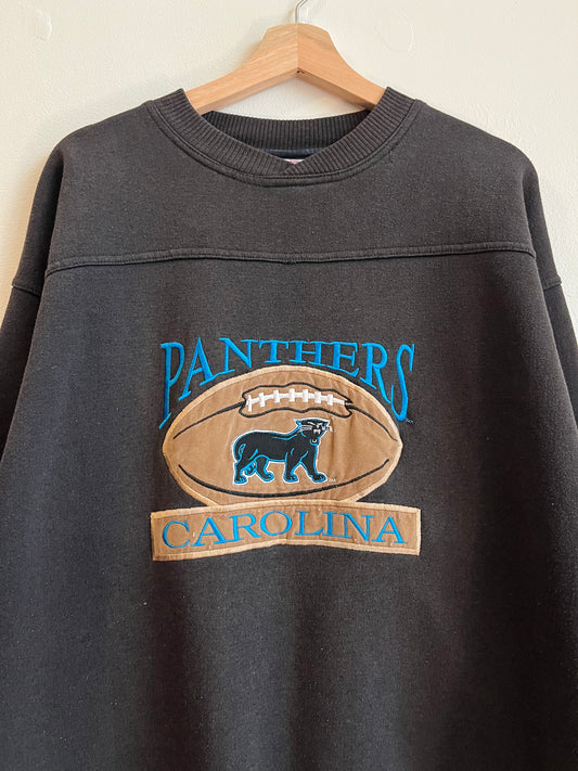 90s Carolina Panthers Football Old Cat Black Crewneck (L)