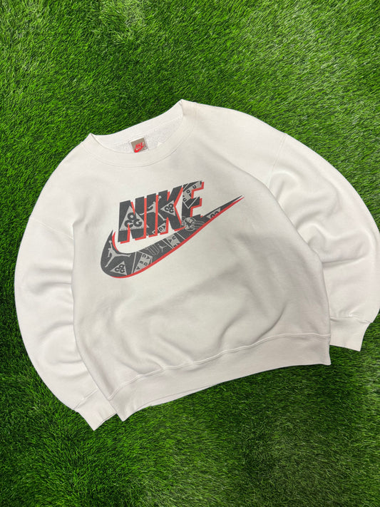 90s Nike Big Logo Spell Out White Vintage Crewneck (M)