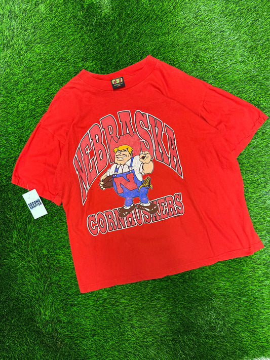 90s Nebraska Cornhuskers College University Mascot Spell Out Vintage Tee (L)