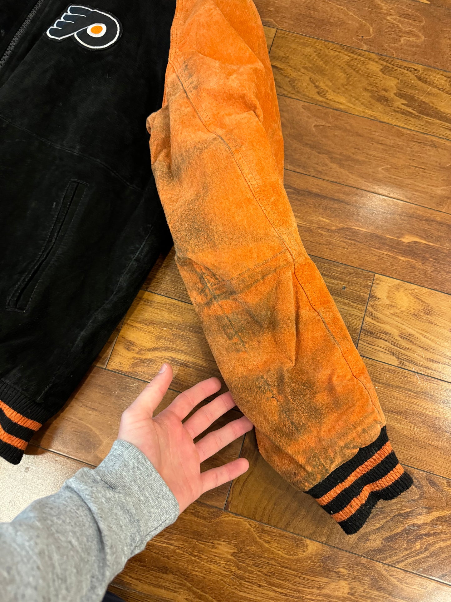 00s Philadelphia Flyers Vintage Suede Stained NHL Jacket (L)