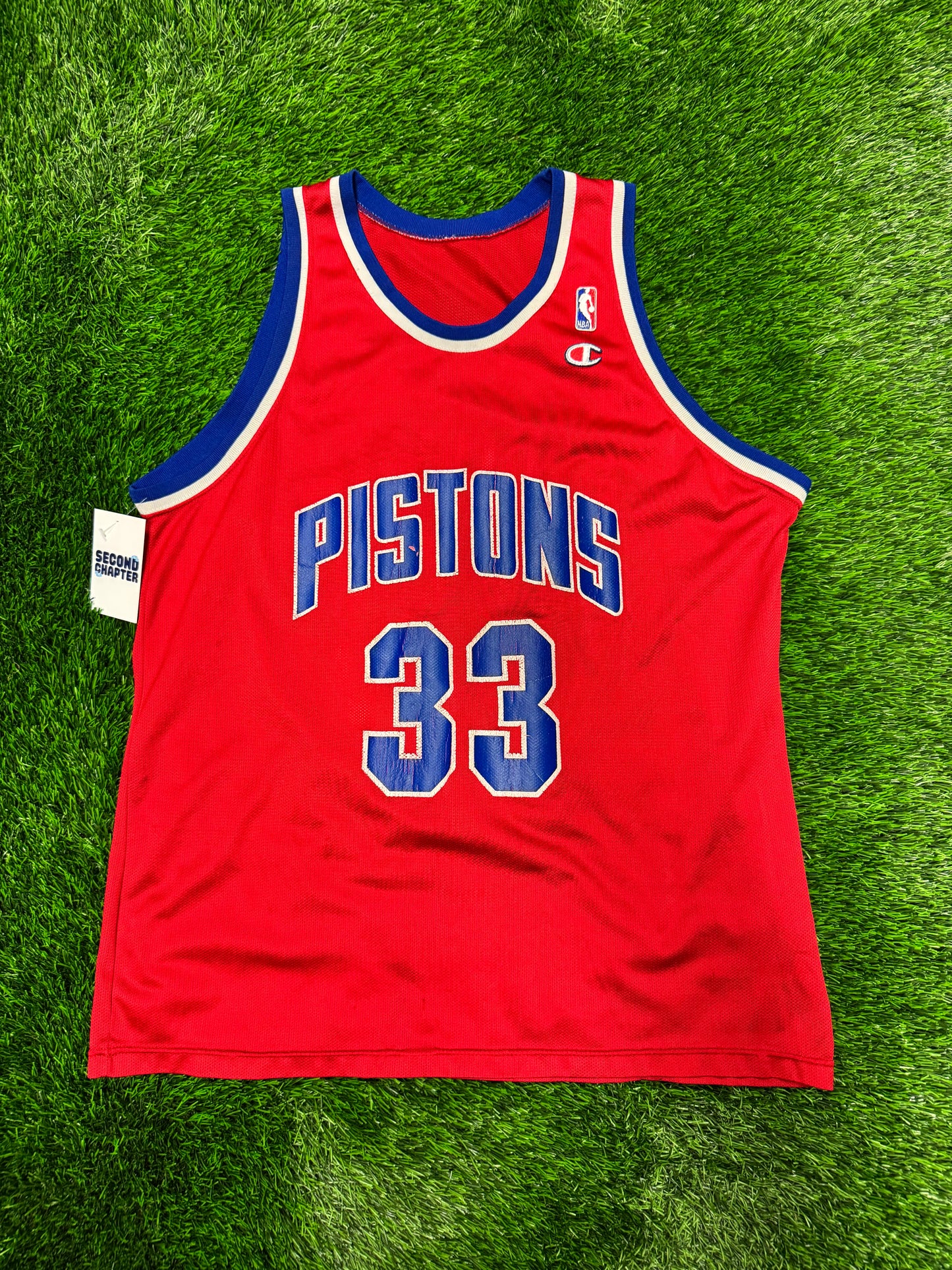 90s Detroit Pistons Grant Hill #33 Vintage Champion NBA Red Jersey (L)