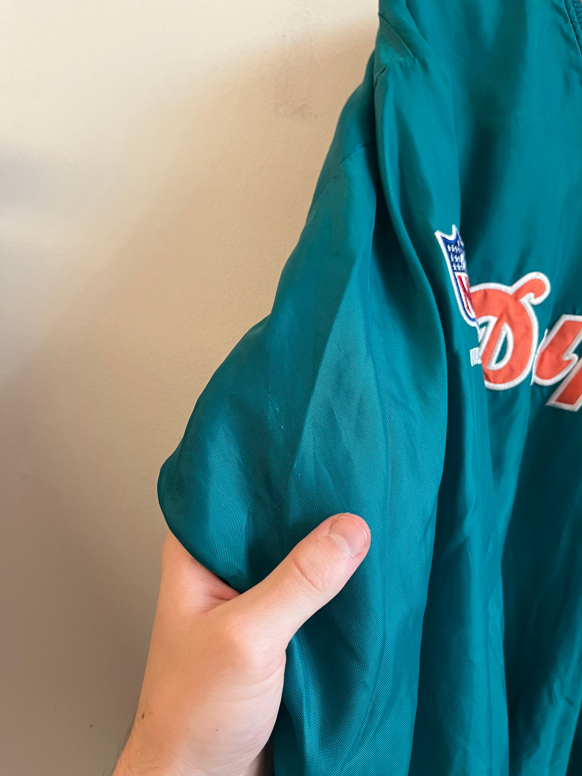 90s Miami Dolphins Starter Teal Spell Out Windbreaker (M)