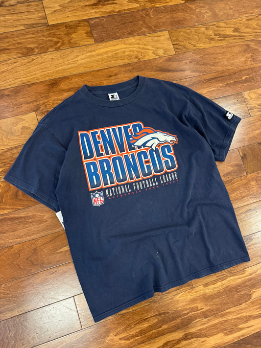 90s Broncos Starter Navy Starter Graphic Tee (L)