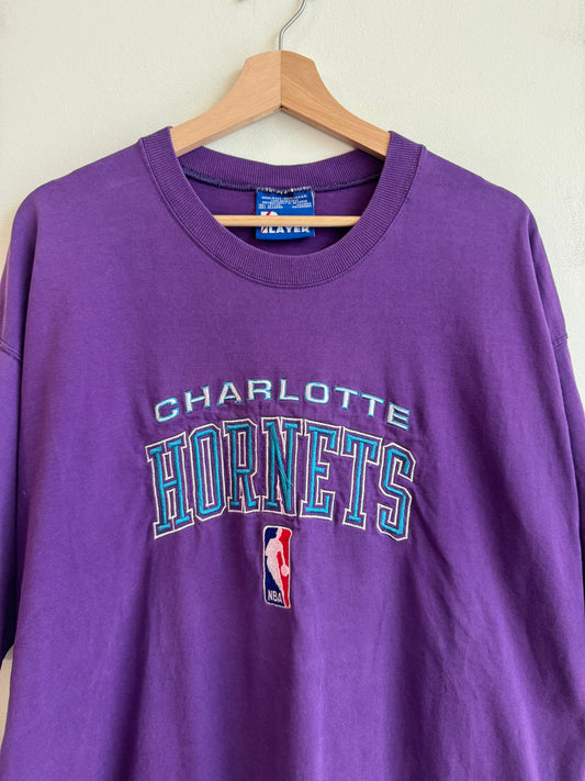 90s Charlotte Hornets Cropped Purple Pro Player Tee (XXL)