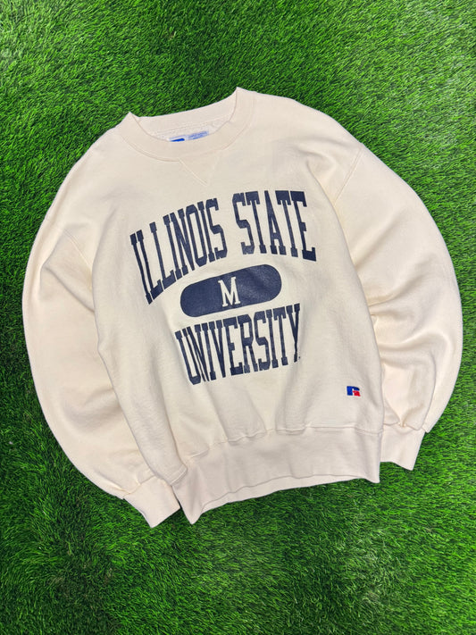 90s Illinois State University Vintage Russell Cream Crewneck (M)