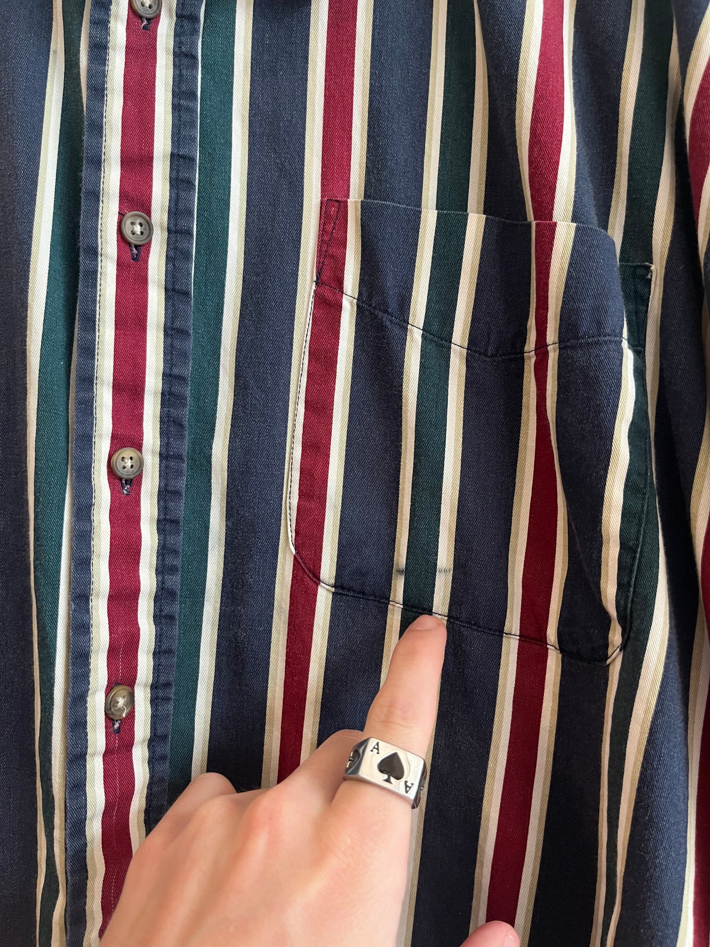 90s Natural Issue Striped Long-Sleeve Polo Dress Shirt (L)
