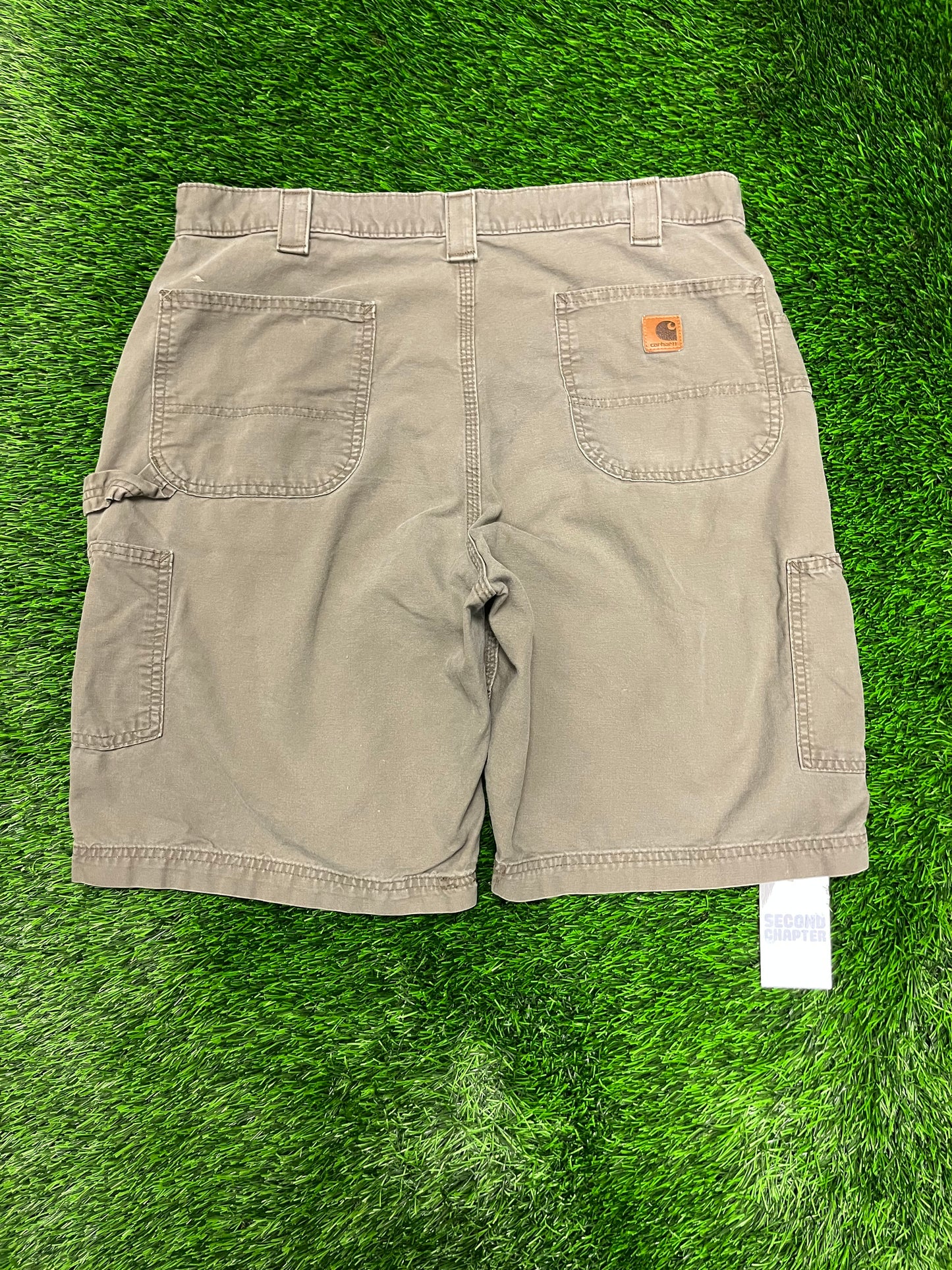 2010 Carhartt Workwear Carpenter Faded Olive Vintage Shorts (36)