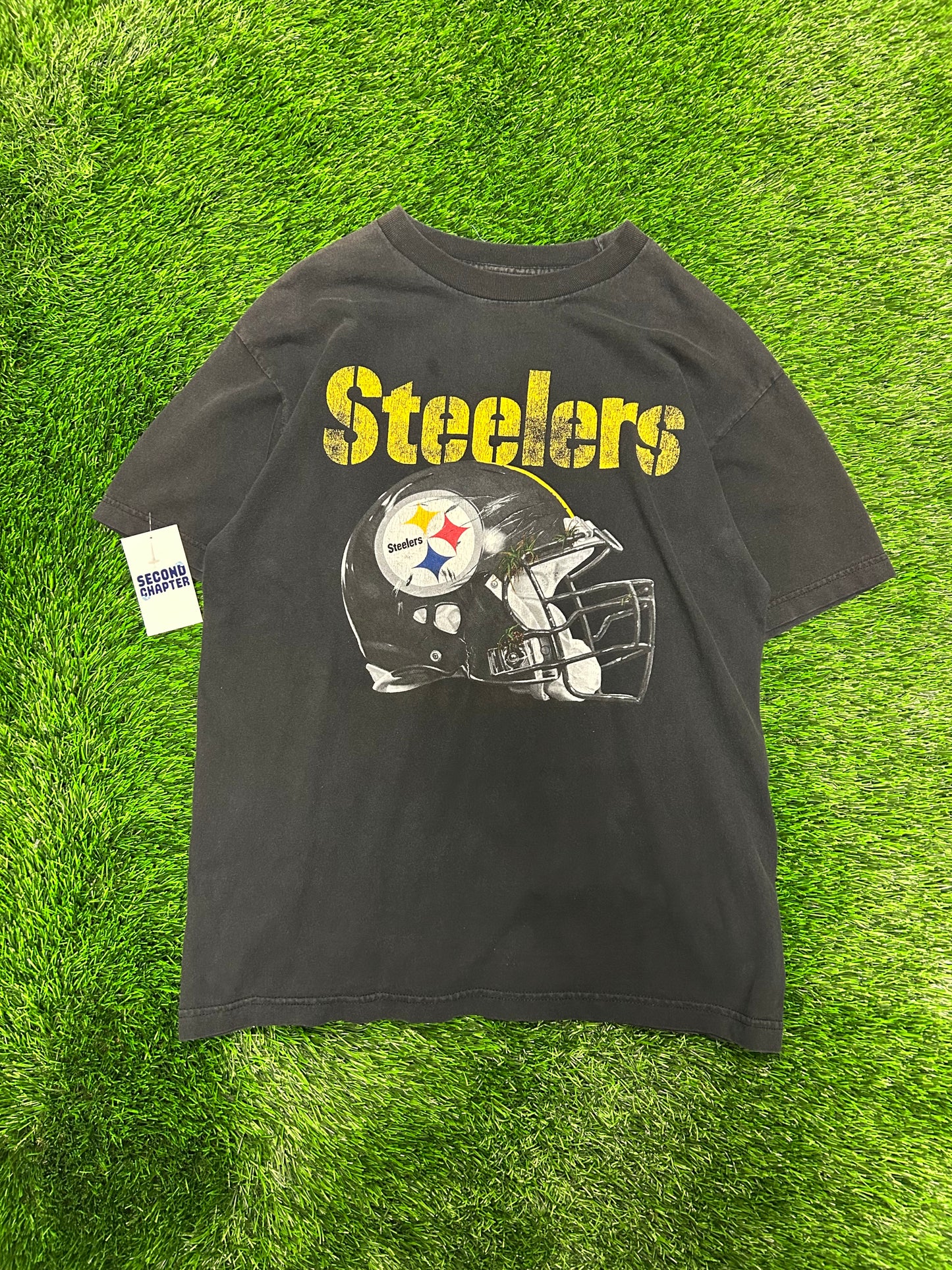 00s Pittsburgh Steelers Helmet Spell Out Vintage Graphic Tee (XL)