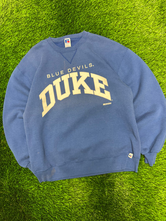 90s Duke University Blue Devils Russell Faded Vintage Crewneck (L)