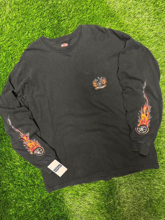 2005 Harley Davidson Flames Long Sleeve Pocket Tee (XL)