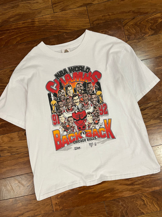 1992 Chicago Bulls Vintage NBA World Champs Caricature Tee (L)