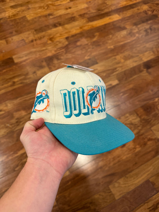 90s Miami Dolphins Cream Big Spell Out Two Toned Hat (OS)