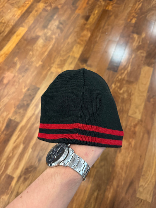 00s Nike Black/Red Center Swoosh Striped Reversible Beanie (Youth)
