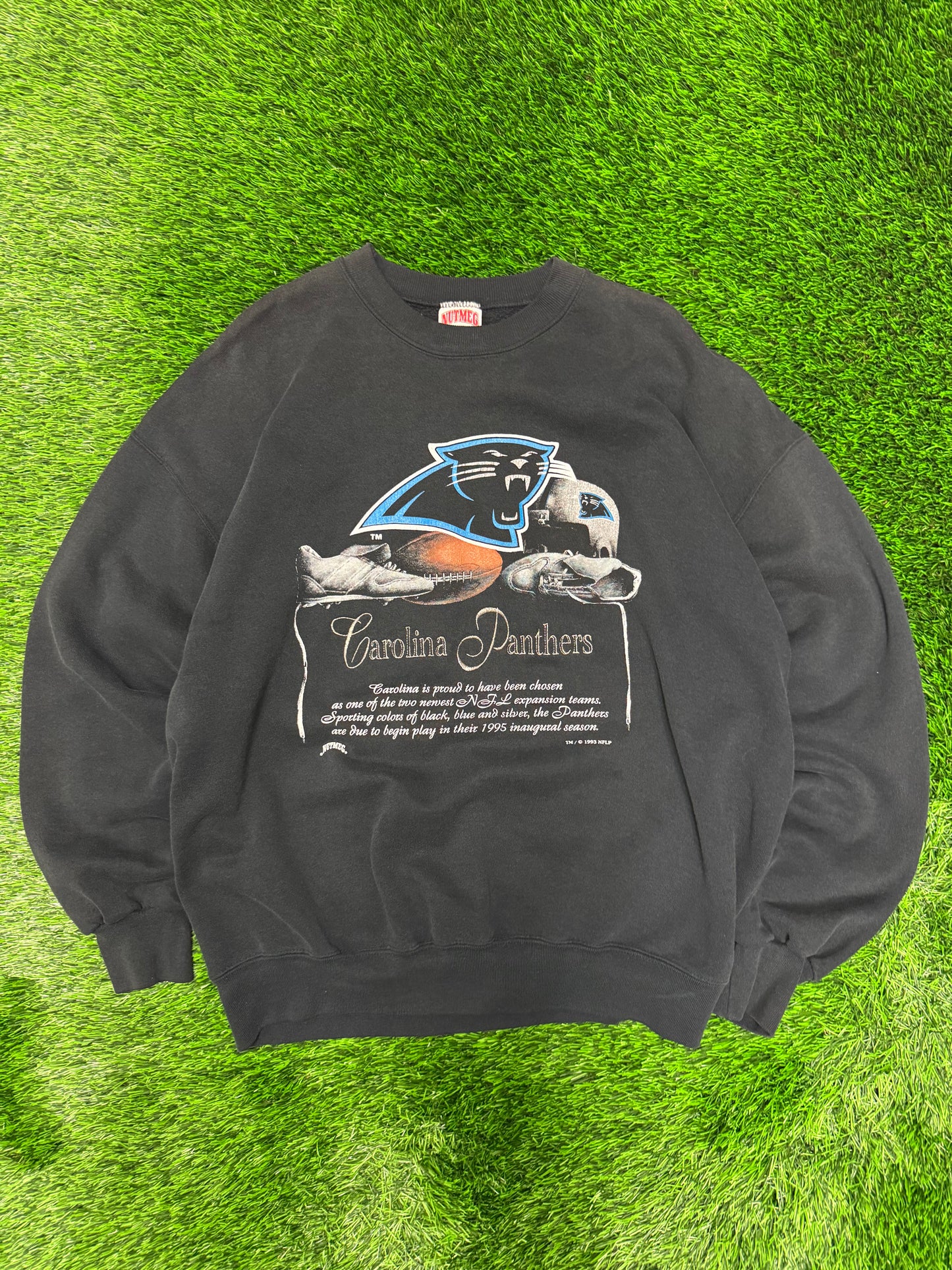1993 Carolina Panthers Nutmeg Inaugural Script Vintage NFL Crewneck (XL)
