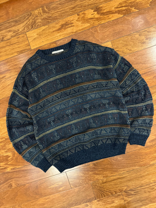 90s Geoffrey Beene Striped Navy Sweater (L)