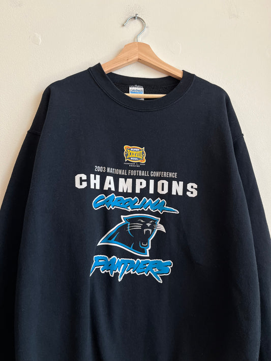 2003 Carolina Panthers NFC Super Bowl Conference Champions Black Crewneck (L)