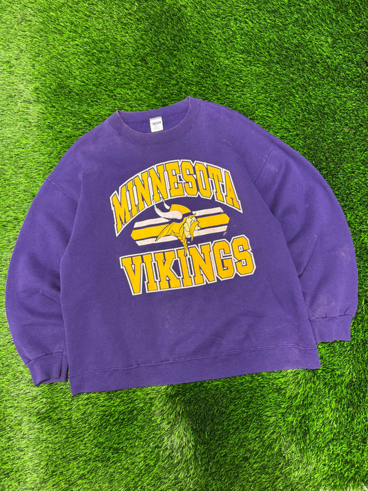 90s Minnesota Vikings Spell Out Trench Crewneck (L)
