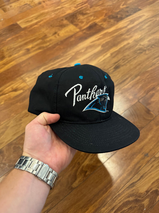 90s Carolina Panthers Logo Spell Out Black Hat (OS)
