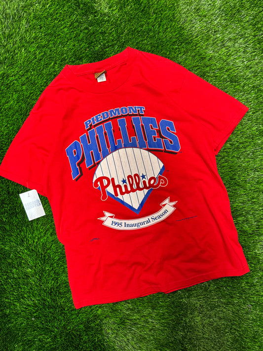 1995 Piedmont Phillies Inaugural Season Vintage Nutmeg MLB Tee (L)