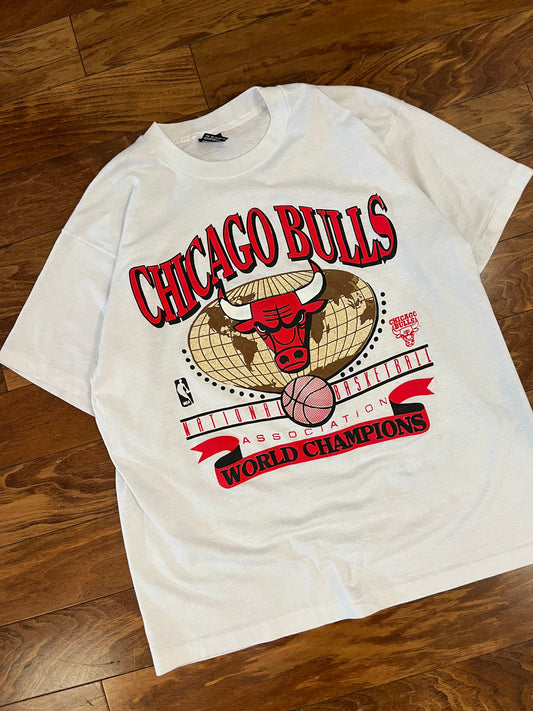 90s Chicago Bulls World Champions White Tee (XL)