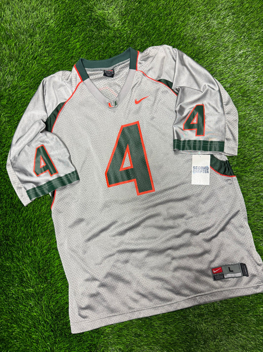 00s University of Miami Hurricanes Grey #4 Vintage Nike Football Jersey (L)