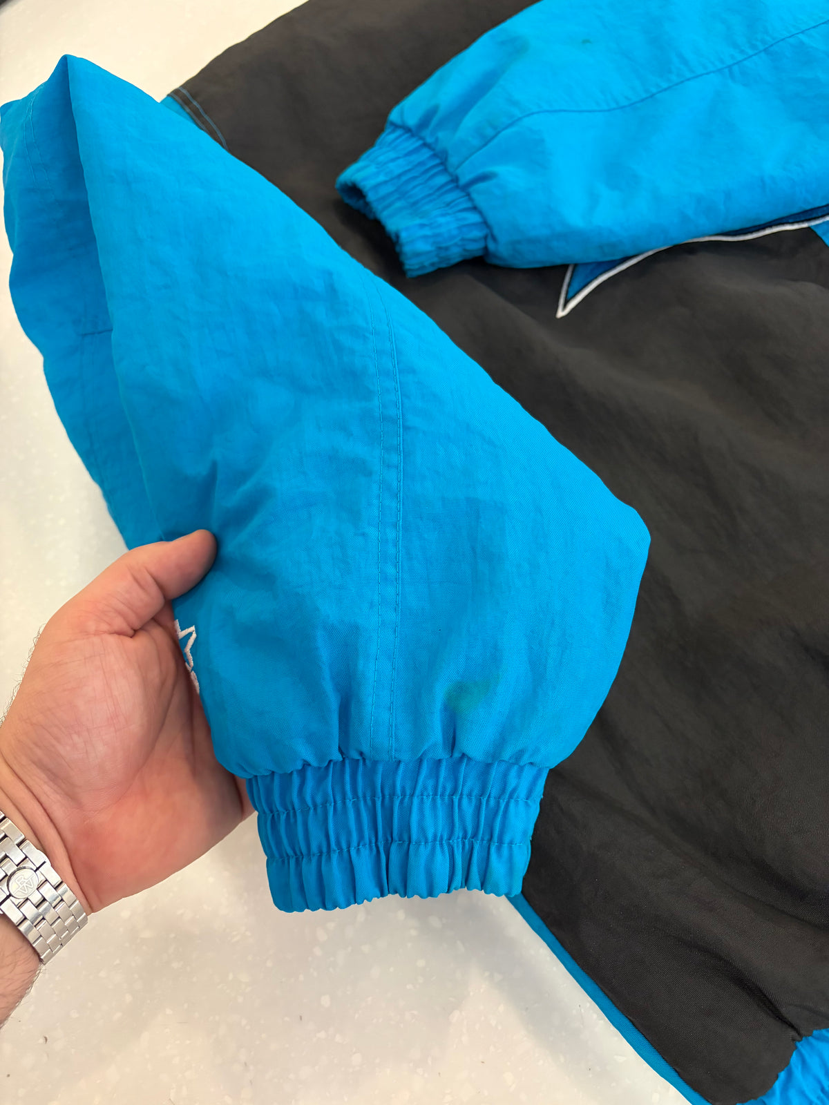 90s Carolina Panthers Blue Stained Starter Puffer Jacket (L)