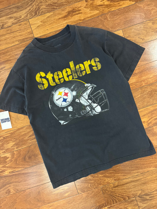 00s Pittsburgh Steelers Helmet Spell Out Vintage Graphic Tee (XL)