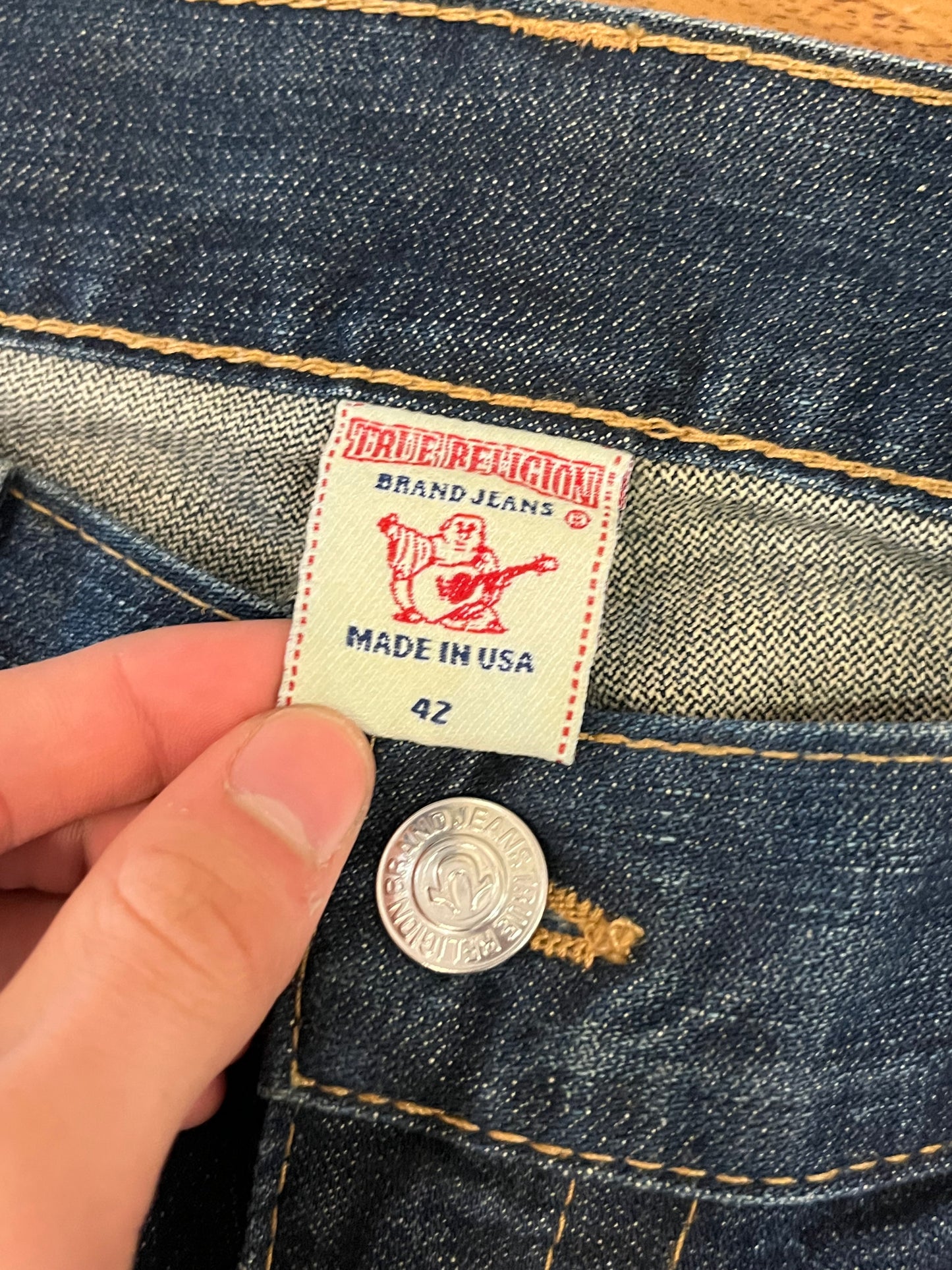 00s True Religion Leather Logo Jeans (42 x 34)
