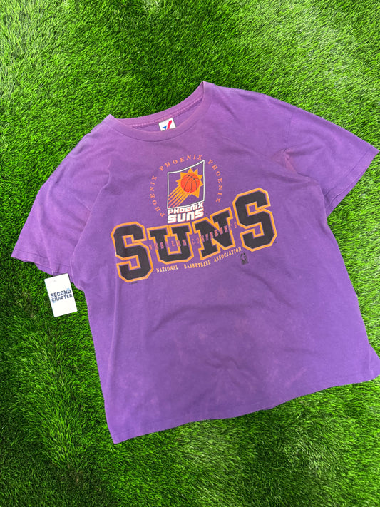 90s Phoenix Suns Faded Spell Out Purple Vintage NBA Tee (XL)