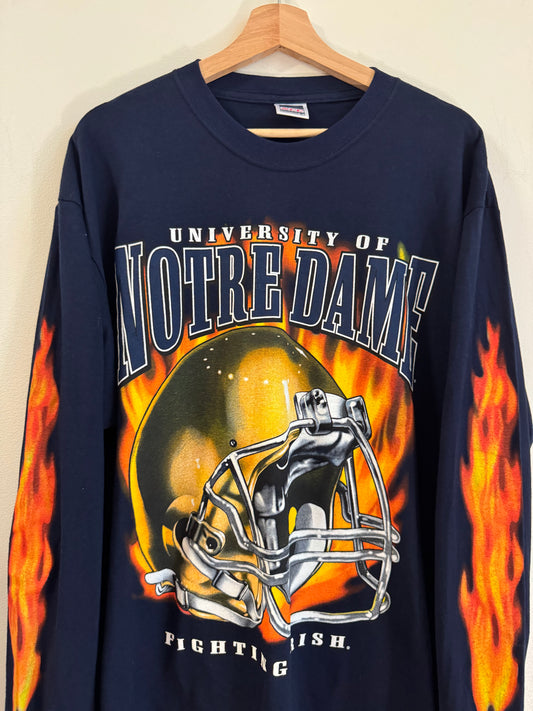 90s Notre Dame Rare NCC Apparel Flame Helmet Long Sleeve Shirt (XL)