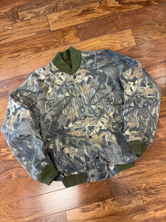 90s Jerzees Button Down Faded Camo Jacket (L)