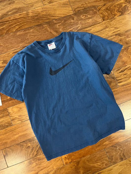 90s Nike Big Swoosh Navy Tee (M)