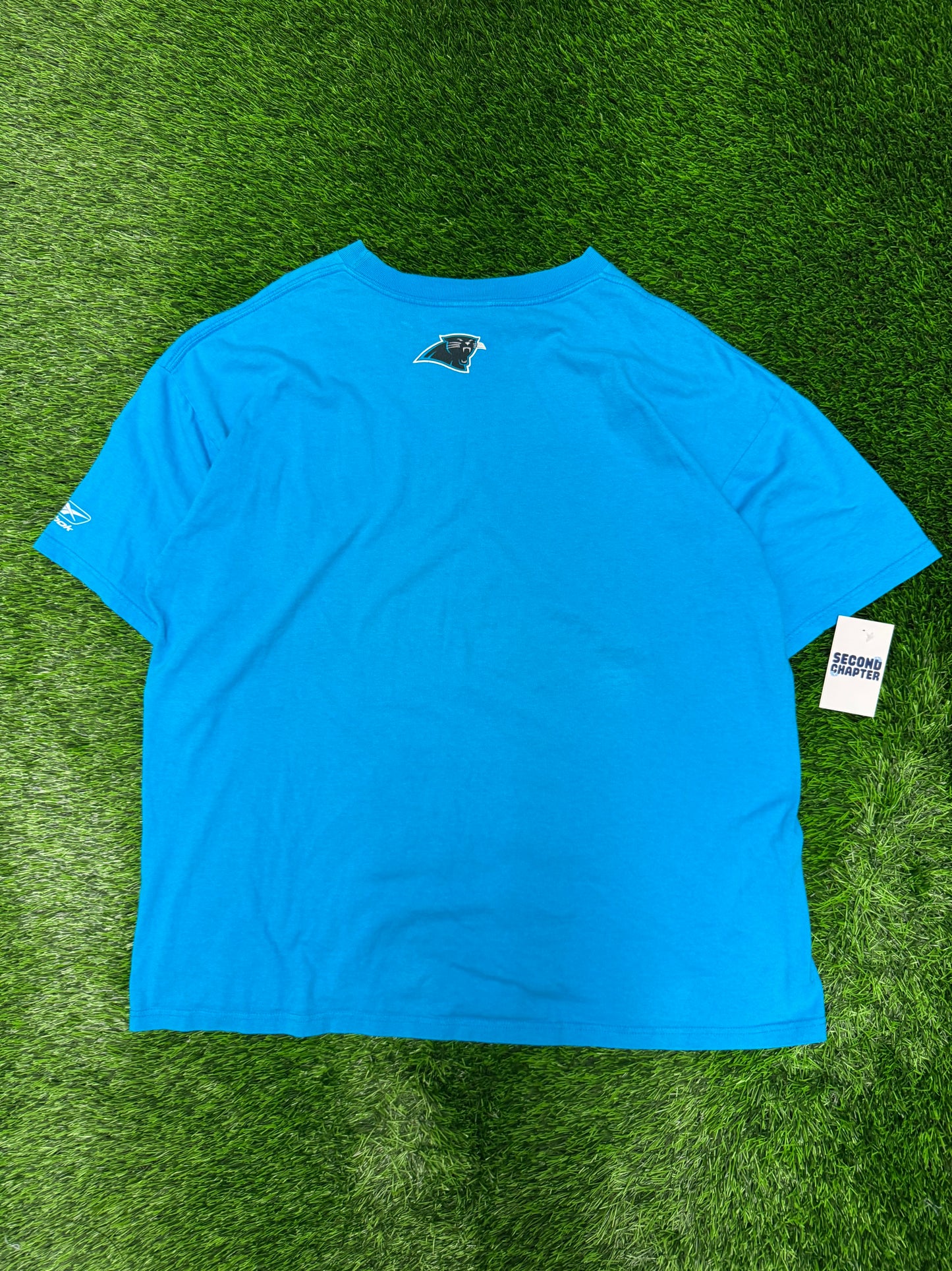 00s Carolina Panthers Blue Spell Out Cat Scratch Tee (XL)