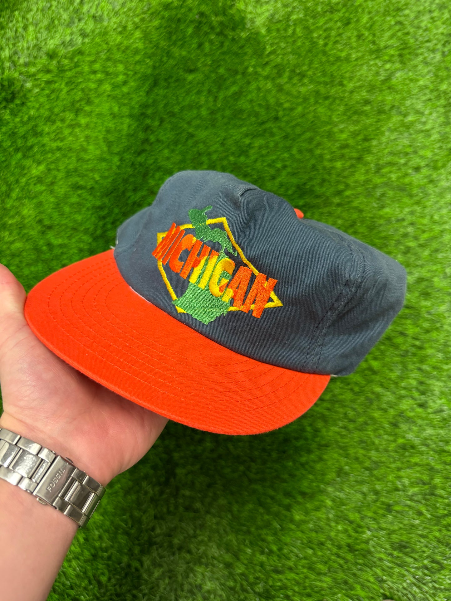 90s Michigan Spell Out Vintage Destination Snapback Hat (OS)