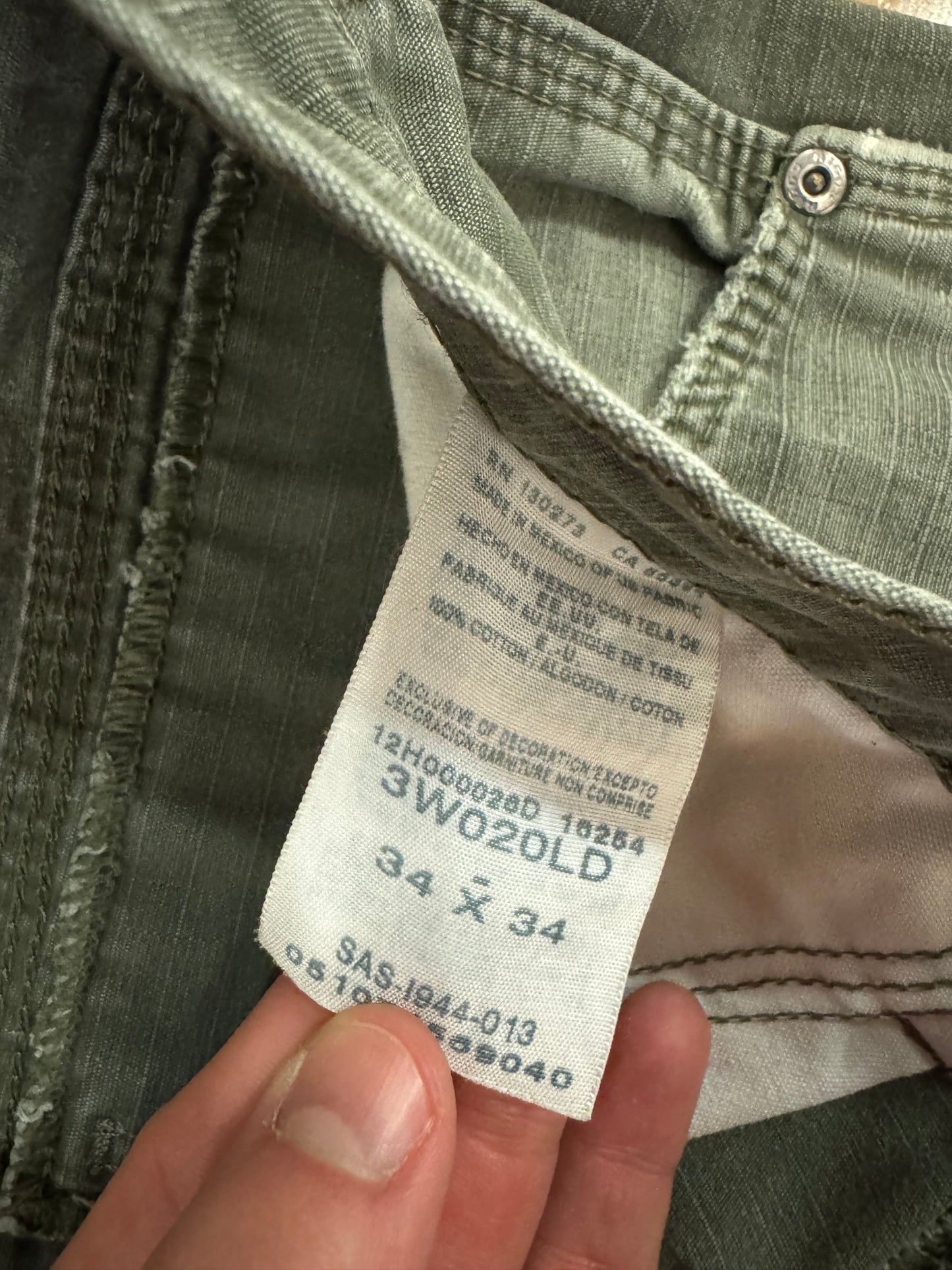 00s Wrangler Riggs Distressed Olive Carpenter Pants (34 x 34)