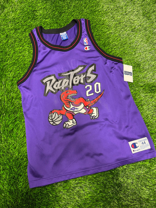 90s Toronto Raptors Vintage Damon Stoudamire Champion Purple Dinosaur NBA Jersey (L)