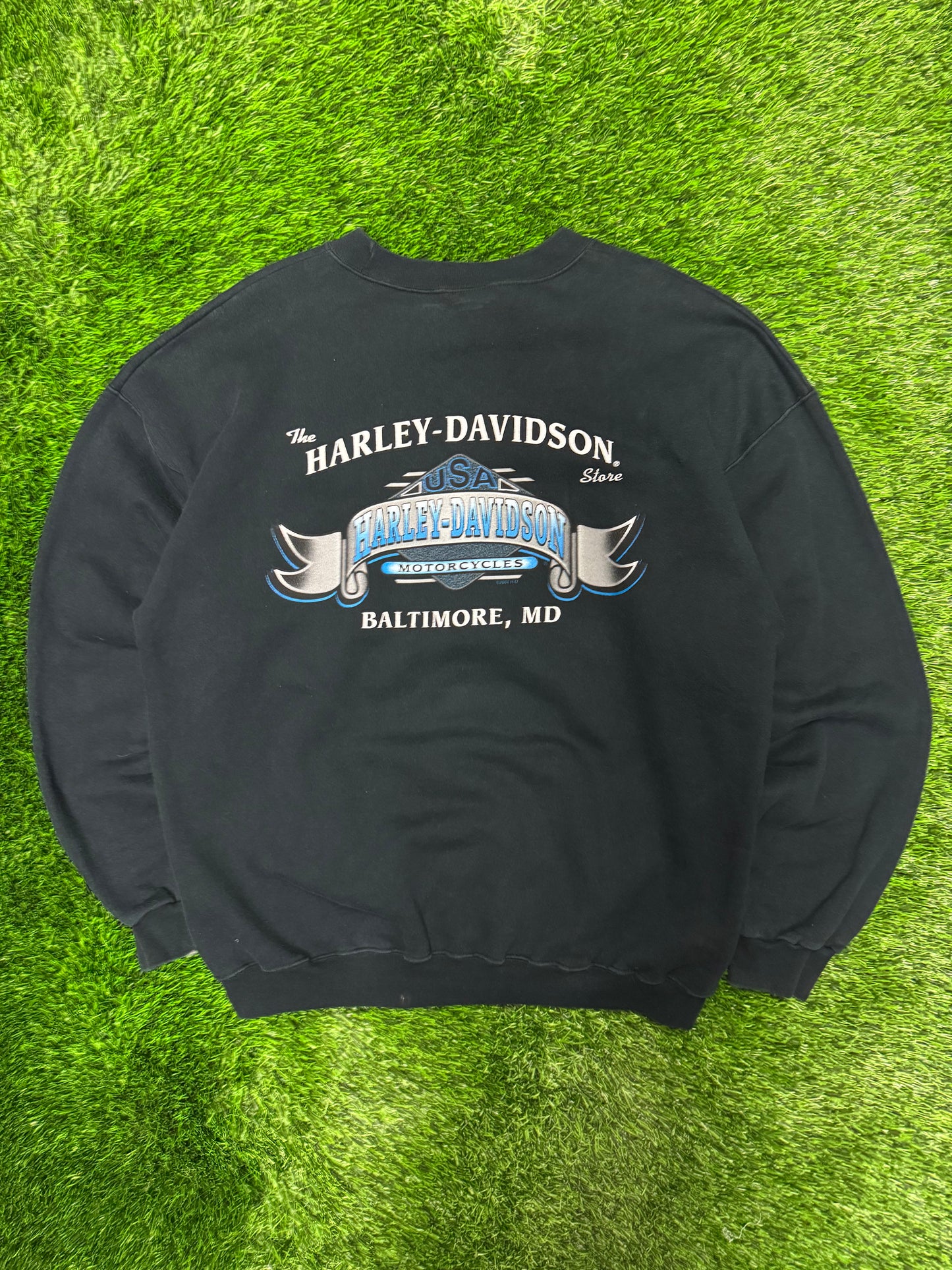2005 Harley Davidson Vintage Blue Flames Tribal Baltimore Vintage Crewneck (L)