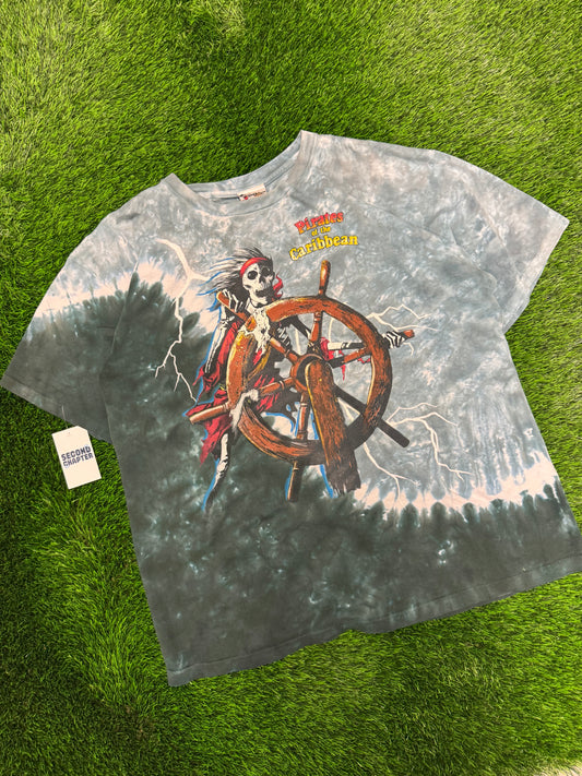90s Pirates of the Caribbean Tie Dye Vintage Disney Grail Movie Promo Tee (XL)