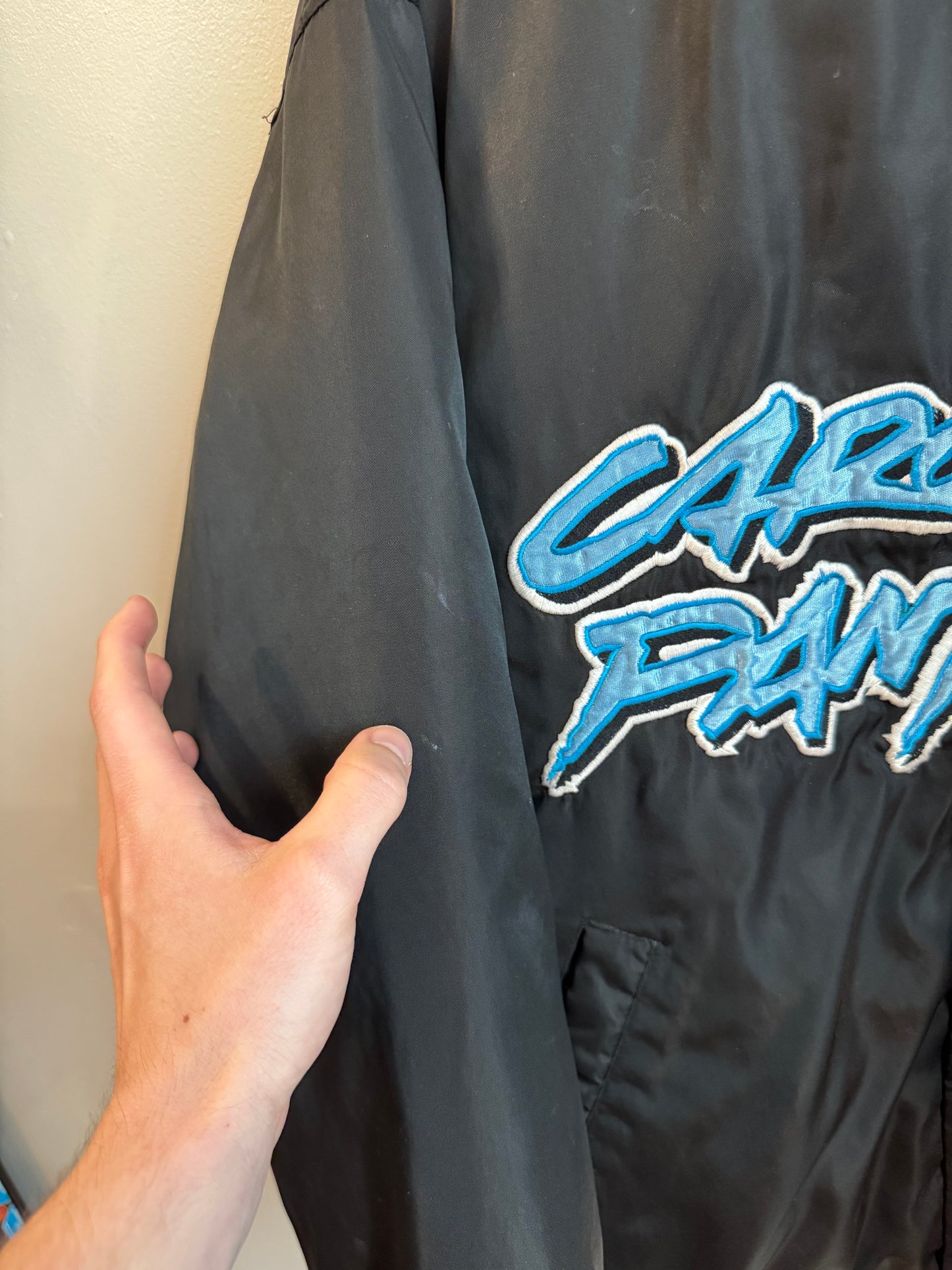 00s Carolina Panthers Cat Scratch Embroidered Game Day Jacket (M)