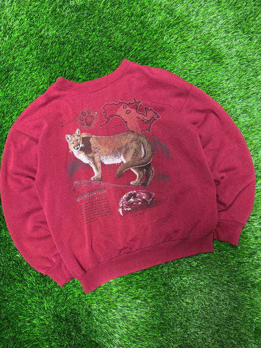 90s Mountain Lion Burgundy Vintage Nature Crewneck (L)