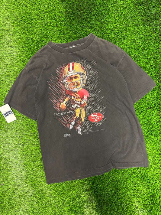 90s Joe Montana San Francisco 49ers Caricature Salem Tee (L)