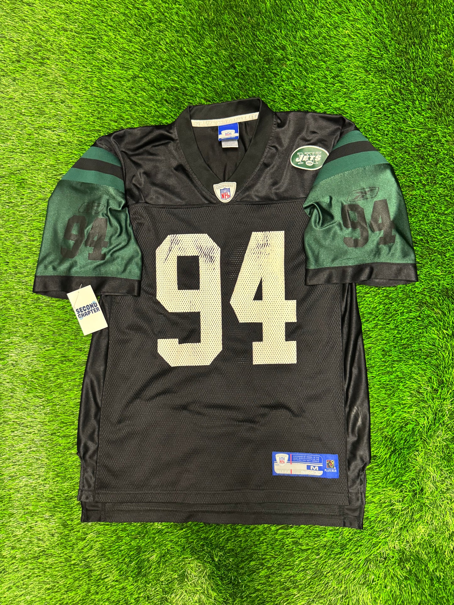 00s NY Jets John Abraham #94 Black Alternate Reebok Vintage NFL Jersey (M)