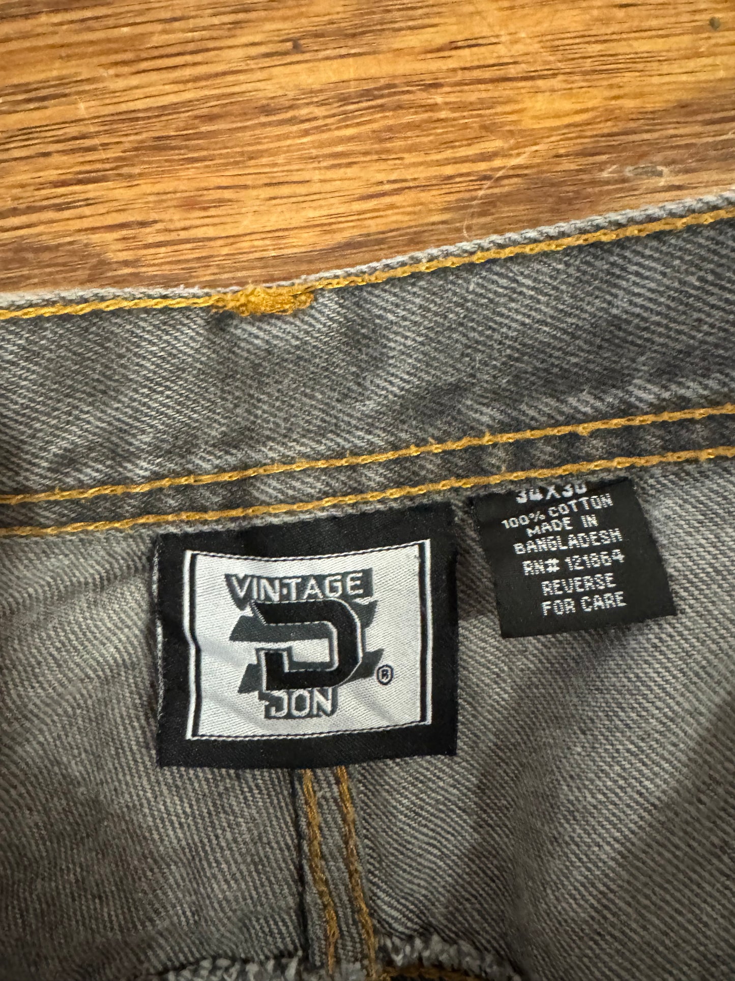 00s Vintage Don Faded Gray Embroidered Baggy Jeans (34 x 30)